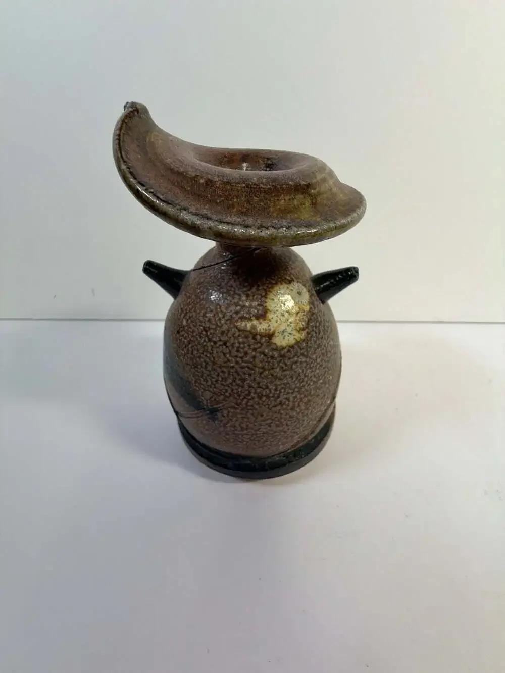 Studio Pottery Vase Signed Gunthen Speckled Glaze with Handles 5”